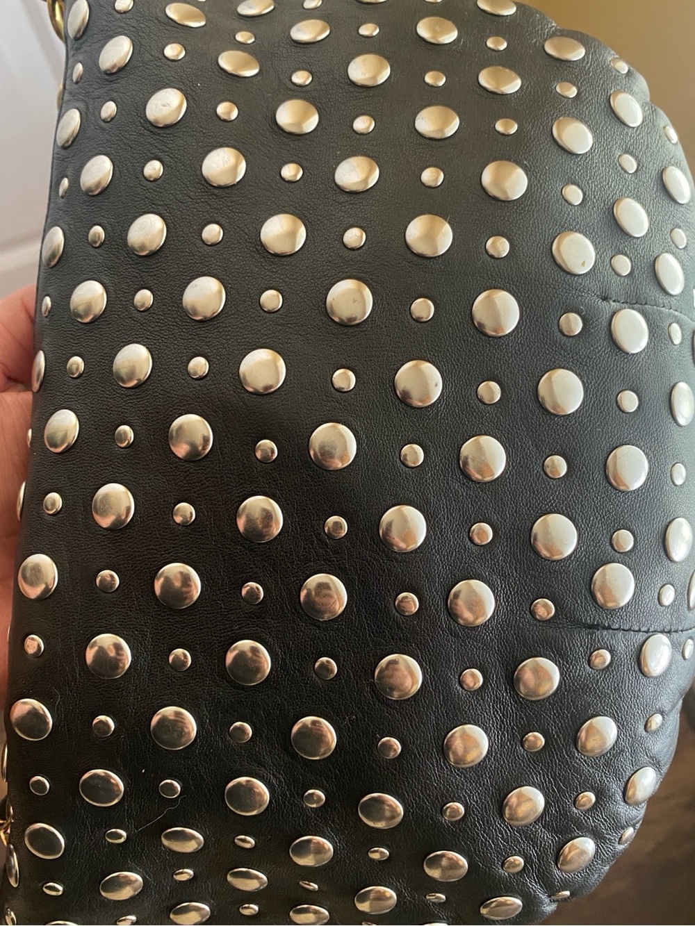 Clare V Black Leather Studded Petite Moyen Shoulder Bag with Silver Studs - Picture 13 of 16